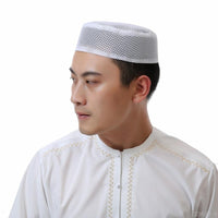 Summer Prayer Cap for Men, Mesh Flat Top, Breathable Muslim Ethnic, Saudi Inspired, New Design