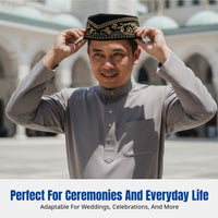 Mosque Prayer Cap, Malay Songkok, Plush Embroidered Hat, Ethnic Design, Men's Wedding Ceremony Accessory