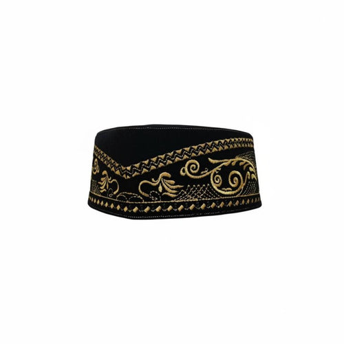 Mosque Prayer Cap, Malay Songkok, Plush Embroidered Hat, Ethnic Design, Men's Wedding Ceremony Accessory