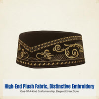 Mosque Prayer Cap, Malay Songkok, Plush Embroidered Hat, Ethnic Design, Men's Wedding Ceremony Accessory