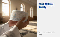 Embroidered Prayer Cap for Men, Thickened Muslim Hat, Traditional Ethnic Style, Polyester, Cream Floral Pattern