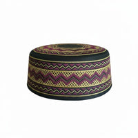 Flat Top Embroidered Prayer Cap, Geometric, Youth, Red/Navy