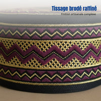 Flat Top Embroidered Prayer Cap, Geometric, Youth, Red/Navy