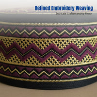 Flat Top Embroidered Prayer Cap, Geometric, Youth, Red/Navy