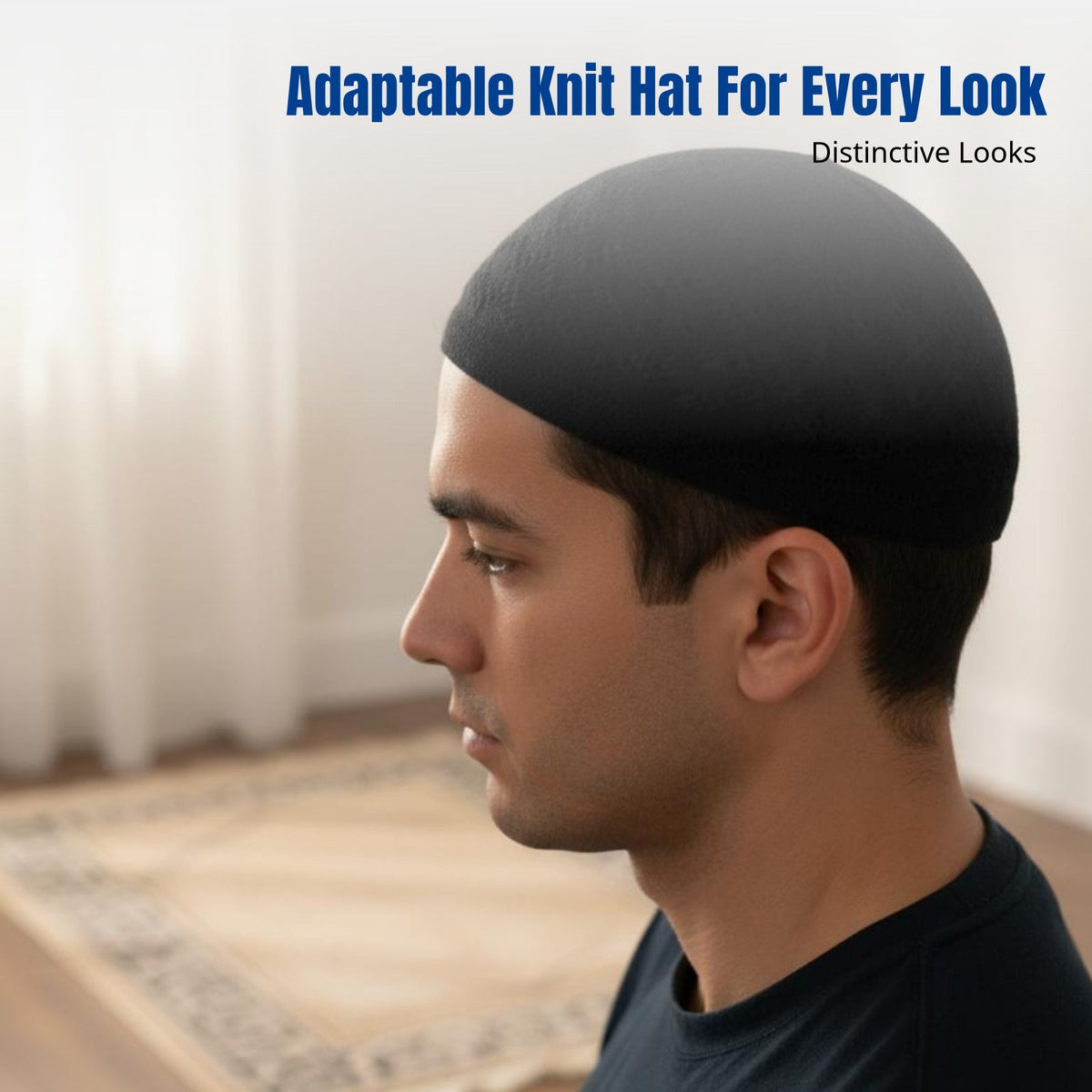 Breathable Knitted Kufi Hat, Thin Muslim Prayer Cap for Men, Foldable