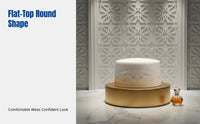 Men's Cream Muslim Prayer Cap, Geometric Embroidery, Flat Top, Round Design, Stylish, Suitable for Worship and Performance