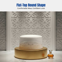 Men's Cream Muslim Prayer Cap, Geometric Embroidery, Flat Top, Round Design, Stylish, Suitable for Worship and Performance