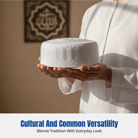 Embroidered Muslim Prayer Cap for Men, Cotton Hat, Round Top, Fine Stitching, Traditional Design