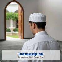 Embroidered Muslim Prayer Cap for Men, Cotton Hat, Round Top, Fine Stitching, Traditional Design
