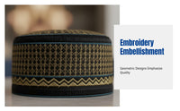 Men's Muslim Prayer Cap, Ethnic Cotton Hat, Computer Embroidered, Traditional Colors