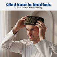 Men's Muslim Prayer Cap, Ethnic Cotton Hat, Computer Embroidered, Traditional Colors