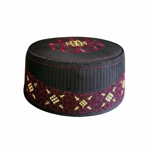 Men's Hard Prayer Cap, Saudi Ethnic Hat, Embroidered, Stage, Round