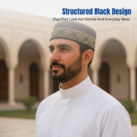 Men's Hard Prayer Cap, Saudi Ethnic Hat, Embroidered, Stage, Round