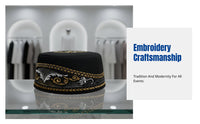 Men's Hard Prayer Cap, Saudi Ethnic Hat, Embroidered, Stage, Round