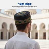 Men's Hard Prayer Cap, Saudi Ethnic Hat, Embroidered, Stage, Round