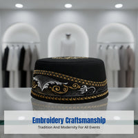 Men's Hard Prayer Cap, Saudi Ethnic Hat, Embroidered, Stage, Round