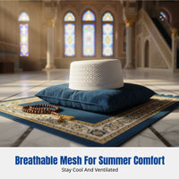 Men's Ethnic Embroidered Mesh Flat Top Cap, Breathable Summer Skullcap, Unisex Relaxed Style