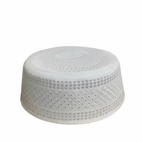 Large Hui Muslim Cap, Flat Top, Cream Geometric Pattern, Men's Relaxed Prayer Hat, New Design, Performance