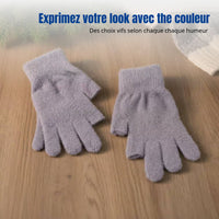 Kids Fingerless Thick Plush Gloves, Winter Warm, Writing, Gaming, Cute