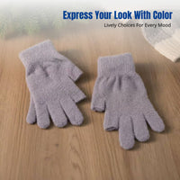 Kids Fingerless Thick Plush Gloves, Winter Warm, Writing, Gaming, Cute