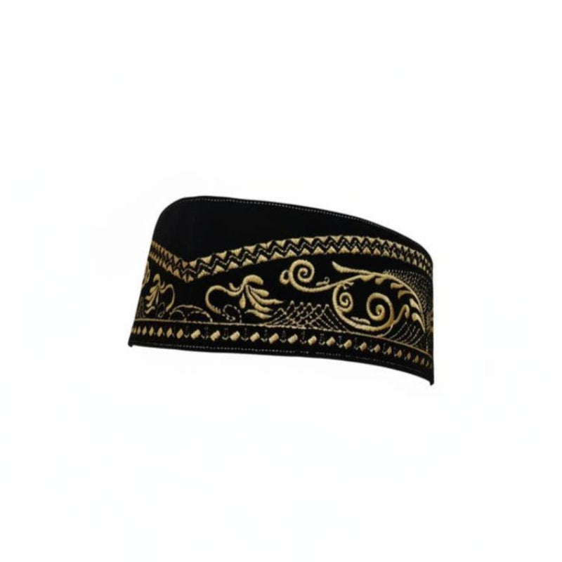 Ethnic Design Plush Songkok, Embroidered Prayer Cap, Men's Wedding, Festive, Designer