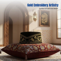Ethnic Design Plush Songkok, Embroidered Prayer Cap, Men's Wedding, Festive, Designer