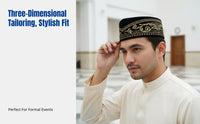 Ethnic Design Plush Songkok, Embroidered Prayer Cap, Men's Wedding, Festive, Designer