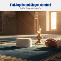 Embroidered Cream Muslim Cap for Men, Flat Top Round, Geometric Floral, Comfortable, Worship, Stylish Accessory