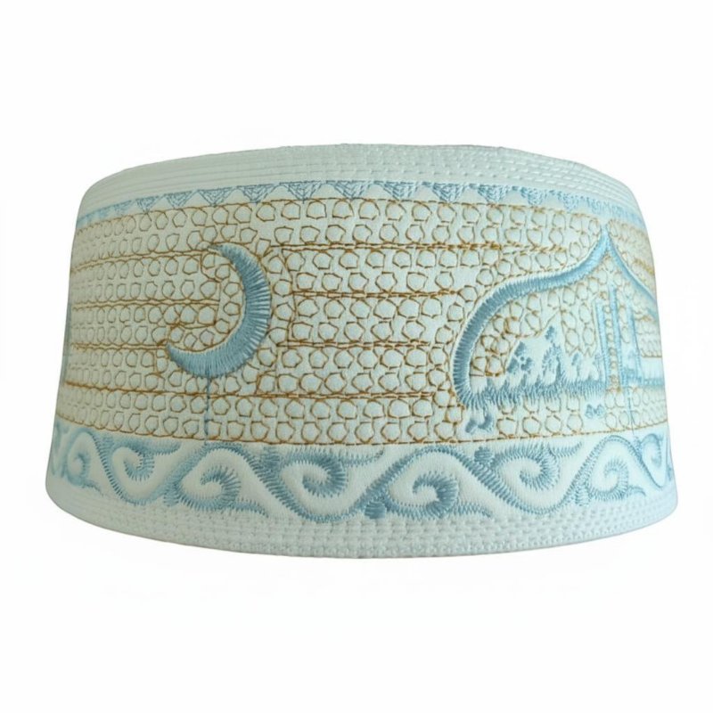 Men's Embroidered Prayer Cap, Thick Muslim Hat, Saudi Ethnic Style, Floral Pattern, Round Top, Sun Protection
