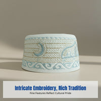 Men's Embroidered Prayer Cap, Thick Muslim Hat, Saudi Ethnic Style, Floral Pattern, Round Top, Sun Protection