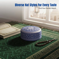Men's Embroidered Muslim Prayer Hat, Hui Ethnic Cotton Cap, Traditional Design