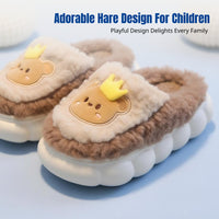 Cute Bunny Winter Kids Slippers, Plush Lined, Non-Slip, Thick Sole, Indoor Warm Home Shoes, Parent-Child