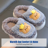 Cute Bunny Winter Kids Slippers, Plush Lined, Non-Slip, Thick Sole, Indoor Warm Home Shoes, Parent-Child