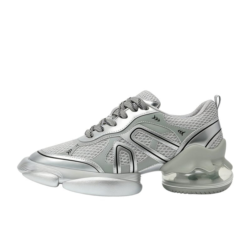 Dad Sneakers, Bubblegum Series, 2nd Gen, Silver Thick Sole, Breathable, Height Boost, Women's Sports Shoes