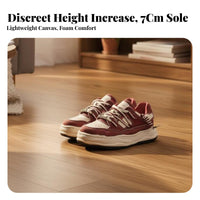 Unisex Canvas Skater Shoes, Thick Sole, Height Boost, Red Washed Elevated