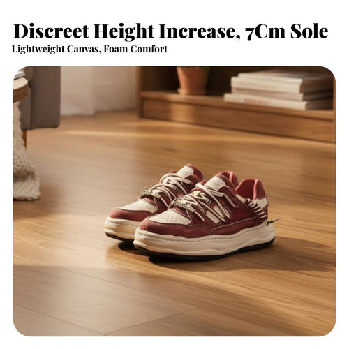 Unisex Canvas Skater Shoes, Thick Sole, Height Boost, Red Washed Elevated