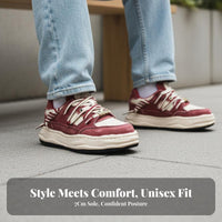 Unisex Canvas Skater Shoes, Thick Sole, Height Boost, Red Washed Elevated