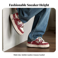 Unisex Canvas Skater Shoes, Thick Sole, Height Boost, Red Washed Elevated