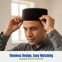 Rigid Muslim Prayer Cap for Men, Flat Top, Warm Winter Hat, Black, Brown, Grey