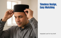 Rigid Muslim Prayer Cap for Men, Flat Top, Warm Winter Hat, Black, Brown, Grey