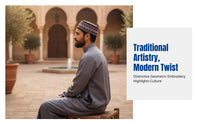Men's Embroidered Ethnic Cap, Saudi Flat Top, Contemporary Design, Round Edge, Brimless