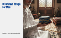 Men's Embroidered Ethnic Cap, Saudi Flat Top, Contemporary Design, Round Edge, Brimless