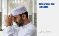 Men's Embroidered Ethnic Cap, Saudi Flat Top, Contemporary Design, Round Edge, Brimless