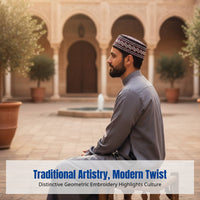 Men's Embroidered Ethnic Cap, Saudi Flat Top, Contemporary Design, Round Edge, Brimless