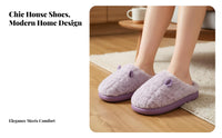 Plush Cotton House Shoes, Thick Sole, Women's Indoor Home Shoes, Winter Warm, Non-Slip Foam, Snug Fleece