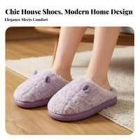 Plush Cotton House Shoes, Thick Sole, Women's Indoor Home Shoes, Winter Warm, Non-Slip Foam, Snug Fleece