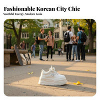 Women's Platform Sneakers, Genuine Leather, Korean Style, Thick Sole, Casual Board Shoes, Versatile Student Trend