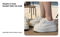 Thick Sole Cream Athletic Shoes for Women, 2025 New Season, Height Increasing, Relaxed Sport Shoes, Lace-Up, Stylish Design