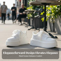 Thick Sole Cream Athletic Shoes for Women, 2025 New Season, Height Increasing, Relaxed Sport Shoes, Lace-Up, Stylish Design