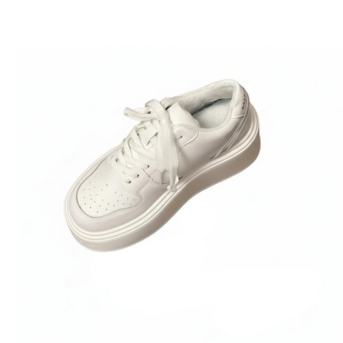 Thick Sole Cream Athletic Shoes for Women, 2025 New Season, Height Increasing, Relaxed Sport Shoes, Lace-Up, Stylish Design